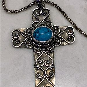 Sterling Silver & Turquoise Cross NecklaceW/Chain